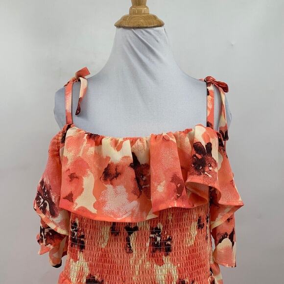 Torrid Dress Womens 3 Plus Multi Smocked Ruffle Lace Trim Floral Cover Up Mini - Picture 3 of 12